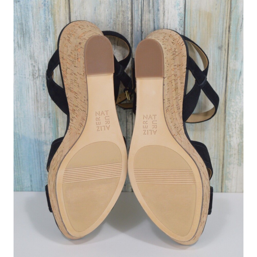 Naturalizer Zia Ankle Strap Cork Wedges Size 8.5 Black Suede - Picture 5 of 10